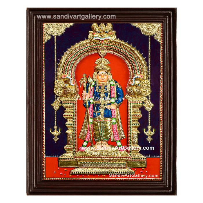 Palani Raja Alankara Murugan 3D Super Embossed Tanjore Painting