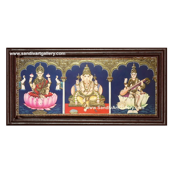Ganesha Lakshmi and Saraswathi- 3 God Panel Tanjore Painting1