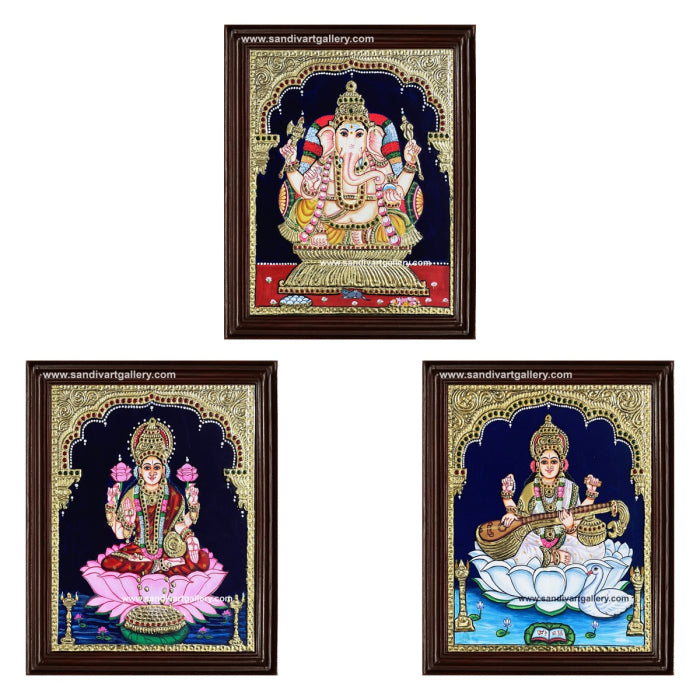 Lakshmi Vinayahar Saraswati - Pooja Room Tanjore Painting