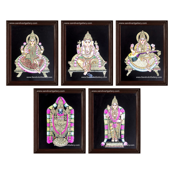 Balaji Lakshmi Vinayahar Saraswati and Subramania- Pooja Room Tanjore Painting