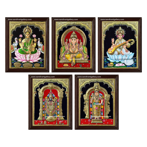 Vinayagar Lakshmi Balaji Saraswathi and Subramania- Pooja Room 2D Tanjore Paintings 1