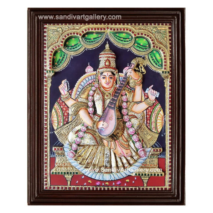 Vinayagar Lakshmi with Elephants Balaji Saraswathi and Subramanya Swamy- Pooja Room 3D Super Embossed Tanjore Paintings