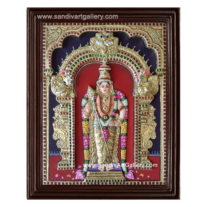 Vinayagar Lakshmi with Elephants Balaji Saraswathi and Subramanya Swamy- Pooja Room 3D Super Embossed Tanjore Paintings