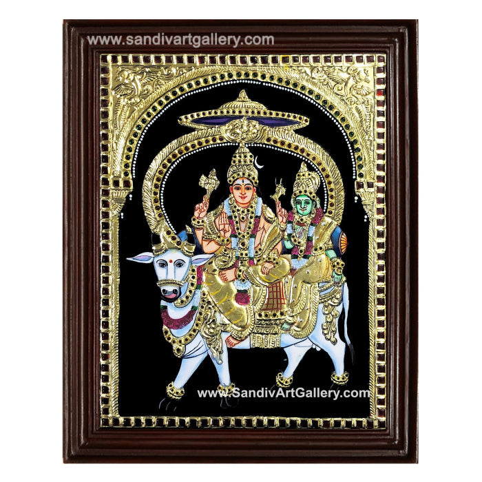 Shivan Parvati Sitting on Nandi Tanjore Painting 2