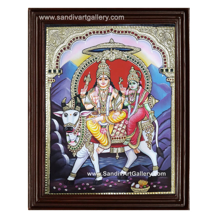 Rishaba Vaganam Shiva Parvathi Tanjore Painting