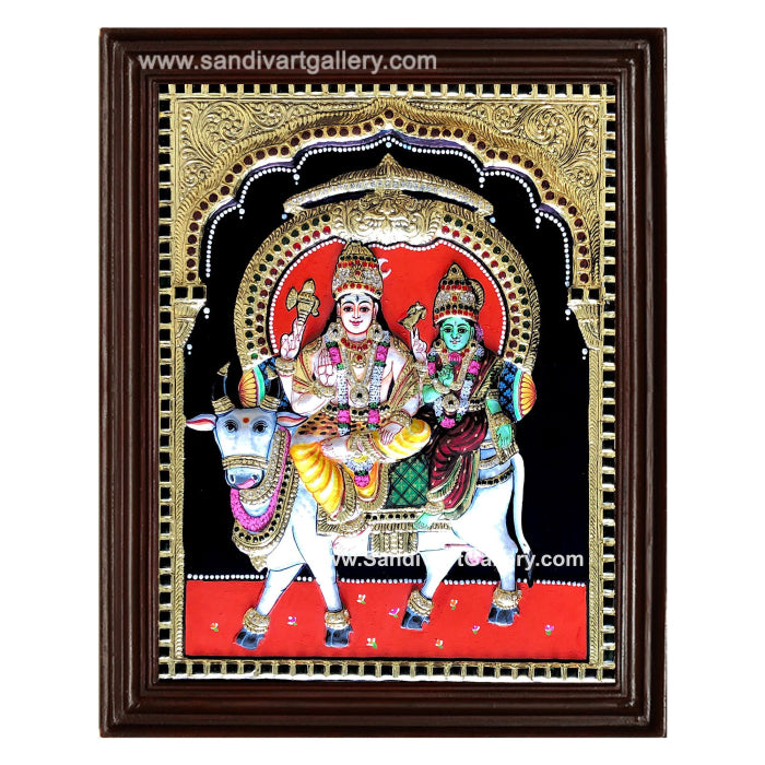 Shiva Parvati Semi Embossed Tanjore Painting