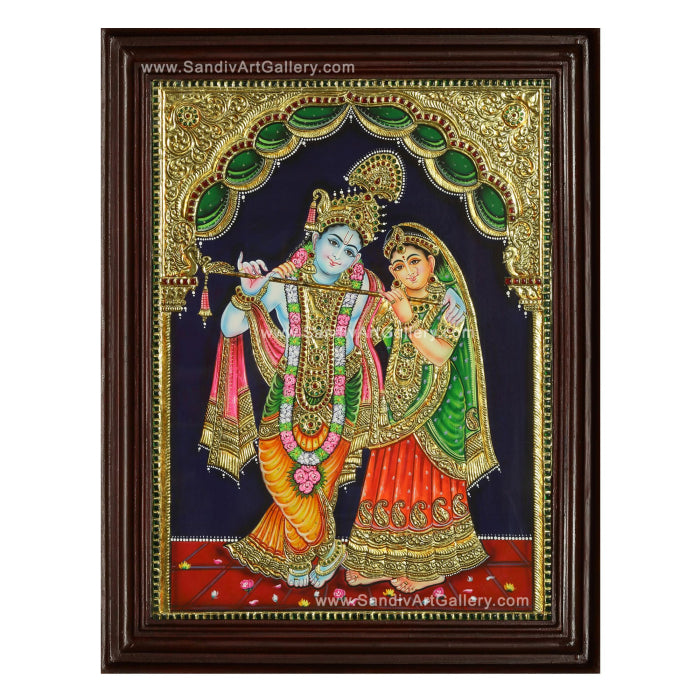 Radha Krishna with Flute Tanjore Painting 2