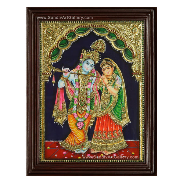 Radha Krishna with Flute Tanjore Painting 2