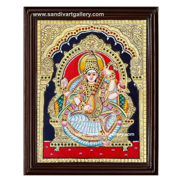 Goddess Saraswathi Tanjore Painting 4