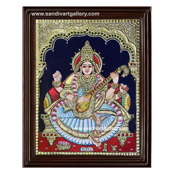 Goddess Saraswathi Tanjore Painting 5