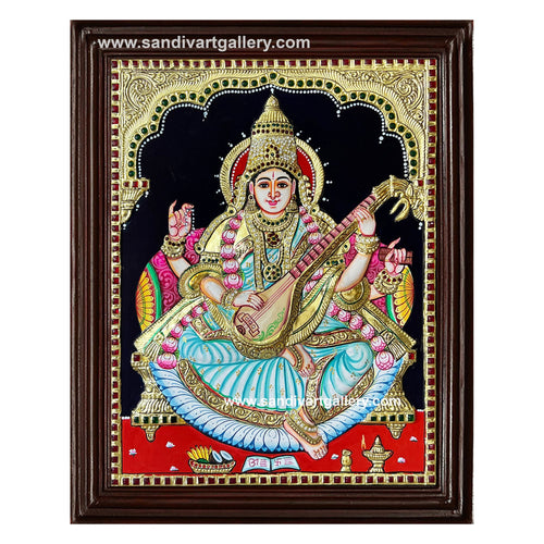 Saraswathi Semi Embossed Tanjore Painting