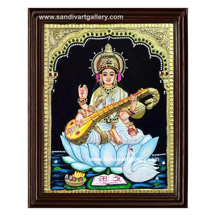 Saraswathi Semi Embossed Tanjore Painting 1