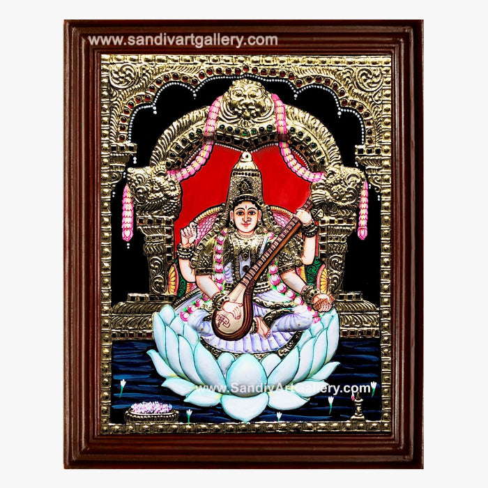 Saraswathi Semi Embossed Tanjore Painting 2