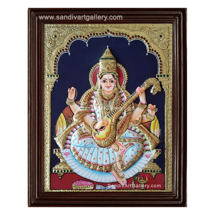 Saraswathi 2D Embossed Tanjore Painting