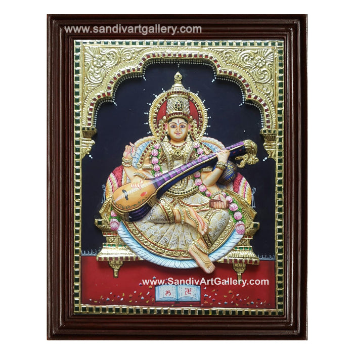 Saraswathi 3D Embossed Tanjore Painting