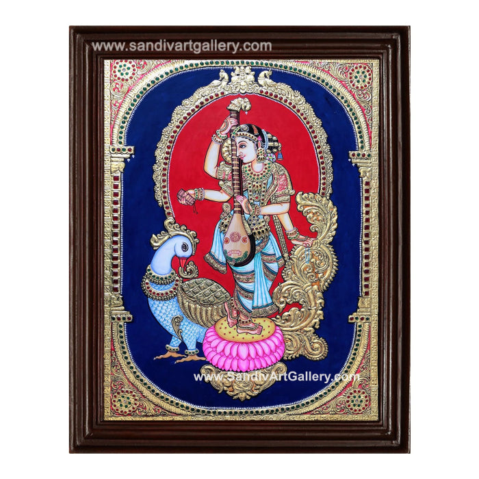 Saraswathi on Swan Tanjore Painting