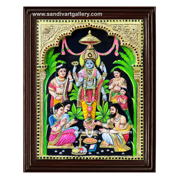 Sathyanarayana Swamy 3D Embossed Tanjore Painting