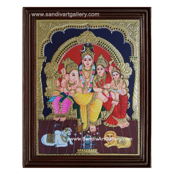 Shiva Parvati Vinayagar Murugar Tanjore Painting