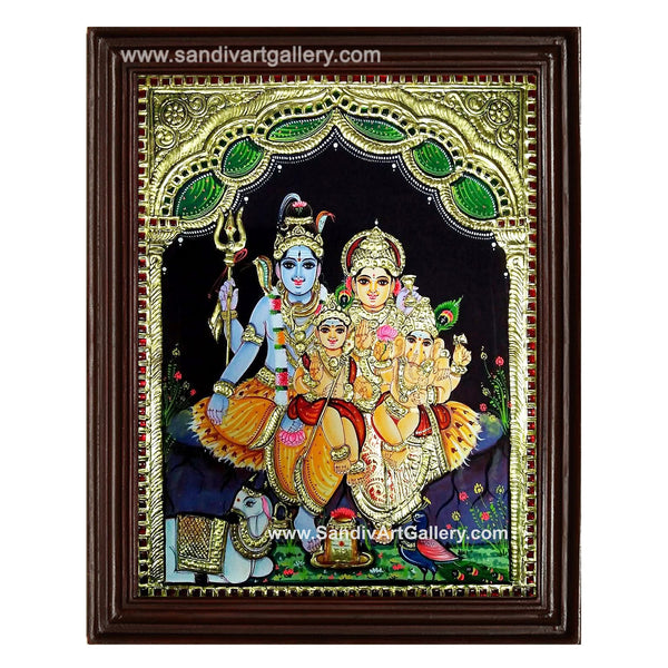 Shiva Parvati Vinayagar Murugar Tanjore Painting 1
