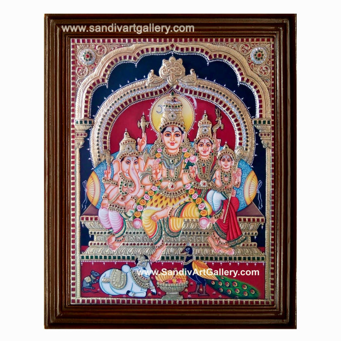 Shiva Parivar Semi Embossed Tanjore Painting