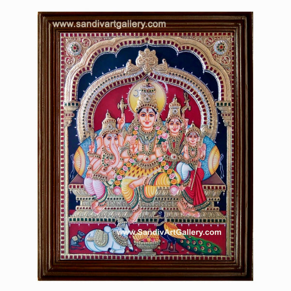 Shiva Parivar Semi Embossed Tanjore Painting