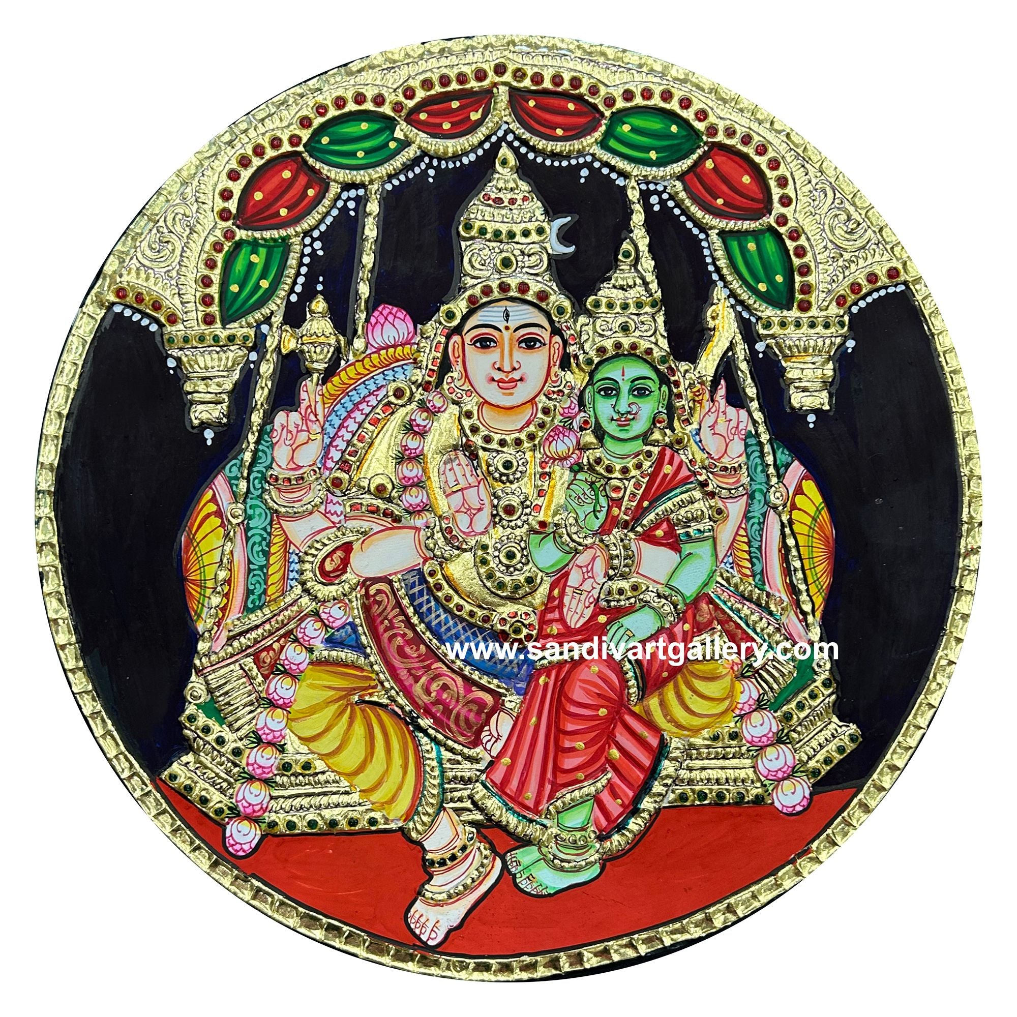 Shivan and Parvati Devi Tanjore Painting 1