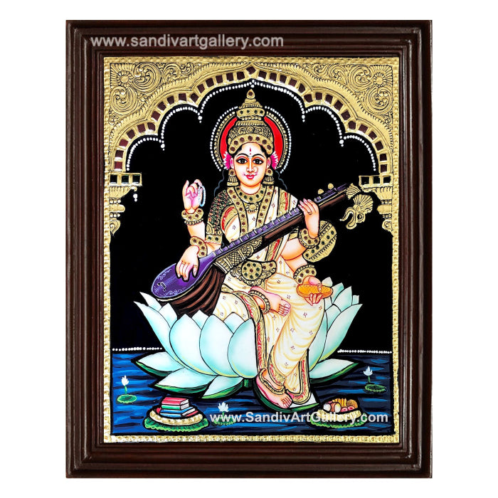 Goddess Saraswathi Tanjore Painting 6