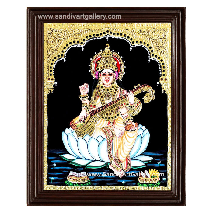 Lotus Saraswathi Tanjore Painting