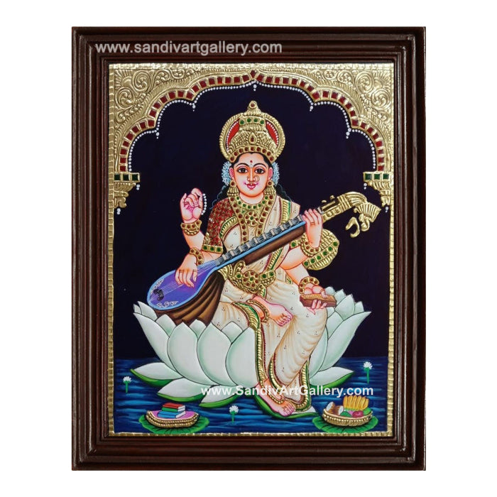 Vellai Thamarai Saraswathi Tanjore Painting