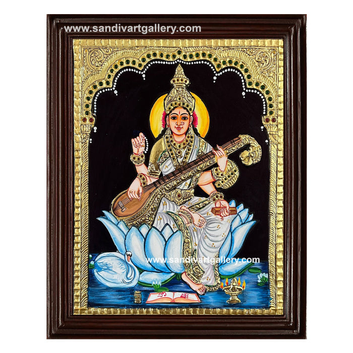 Goddess Saraswathi Tanjore Painting 7