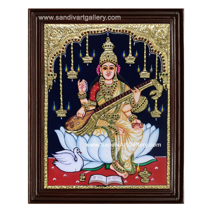 Saraswati Devi Tanjore Painting 2
