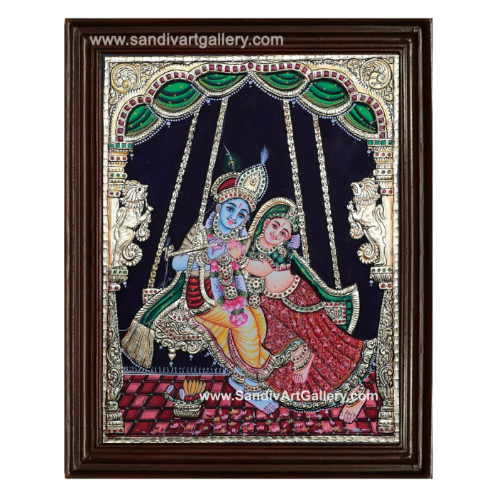 Swinging Radha Krishna Tanjore Painting