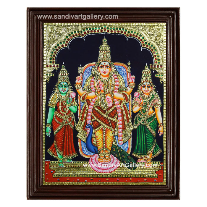 Murugan with Valli Deivanai Tanjore Painting