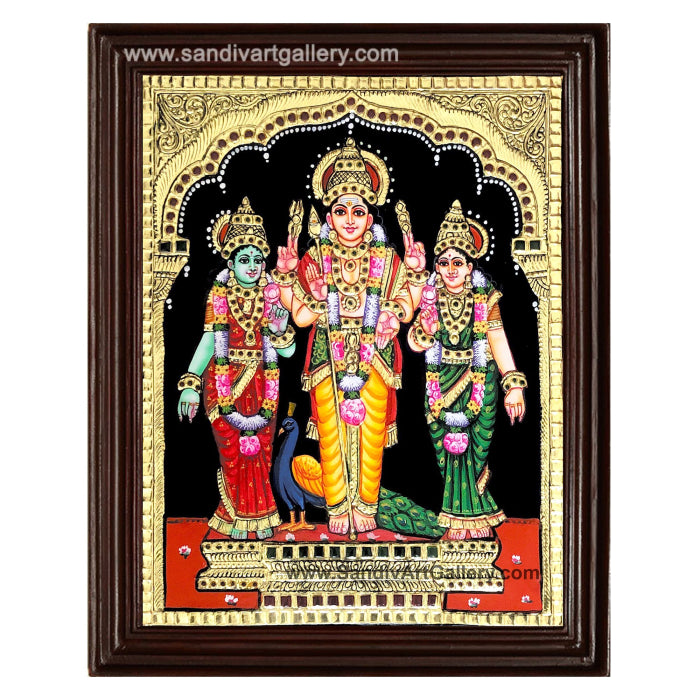 Murugan with Valli Deivanai Tanjore Painting 1