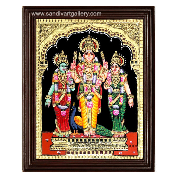 Murugan with Valli Deivanai Tanjore Painting 1