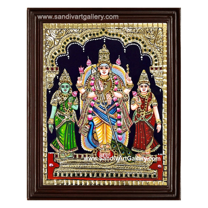 Lord Murugar with Valli Deivanai Tanjore Painting