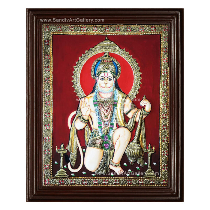 Hanuman Semi Embossed Tanjore Painting